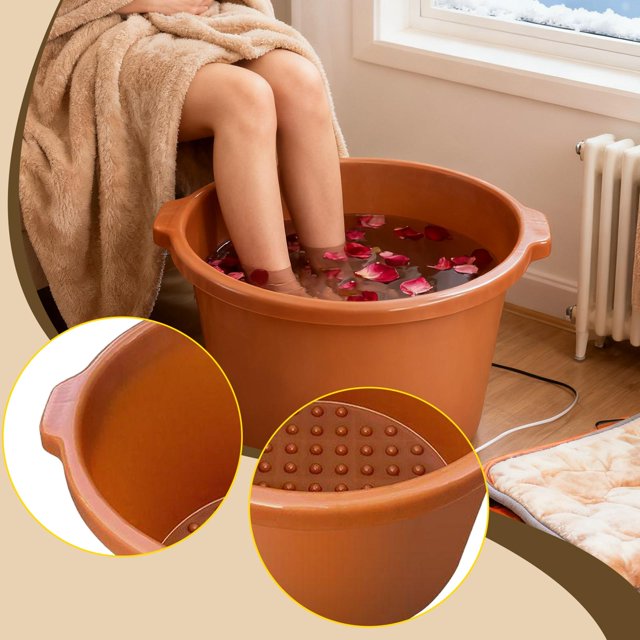 Cuenca para Remojar Pies con Protuberancias de Masaje Y Fondo Seguro Hecha en Pp Sólido Equipada con Asa Ergonómica Adecuada para Mujeres Descanso Tra marrón claro