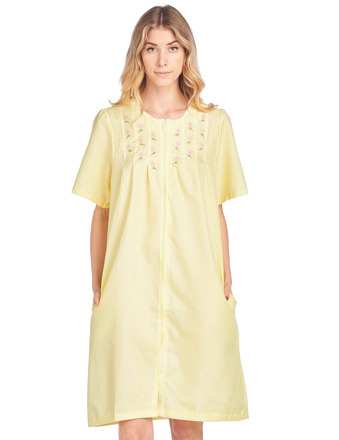 Casual Nights Women's Zipper Front Short Sleeve Gingham Housecoat
