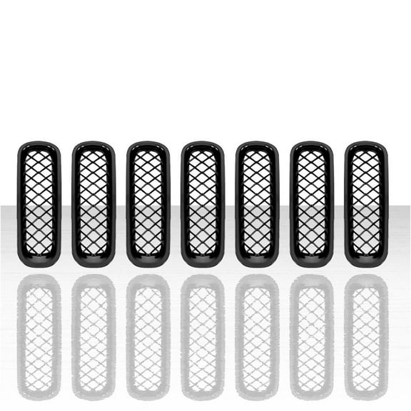 7pc Grille Overlay for 2007-2018 Jeep Wrangler JK - Gloss Black