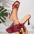 thumbnail image 6 of SACFOF Women'S Strappy Round Open Toe Kitten Heels Mules Fashion Knotted Design Metal Buckle Stiletto Sandals Summer Party Ball High Heel Sandals, 6 of 6