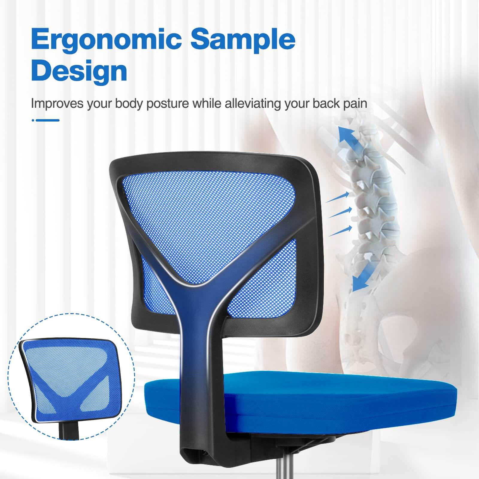 wOod-it Home Office Chair Mesh Armless Computer Desk Chair Ergonomic Computer Desk Task Rolling Swivel Chair Adjustable Modern Chair with Lumbar Support,Blue