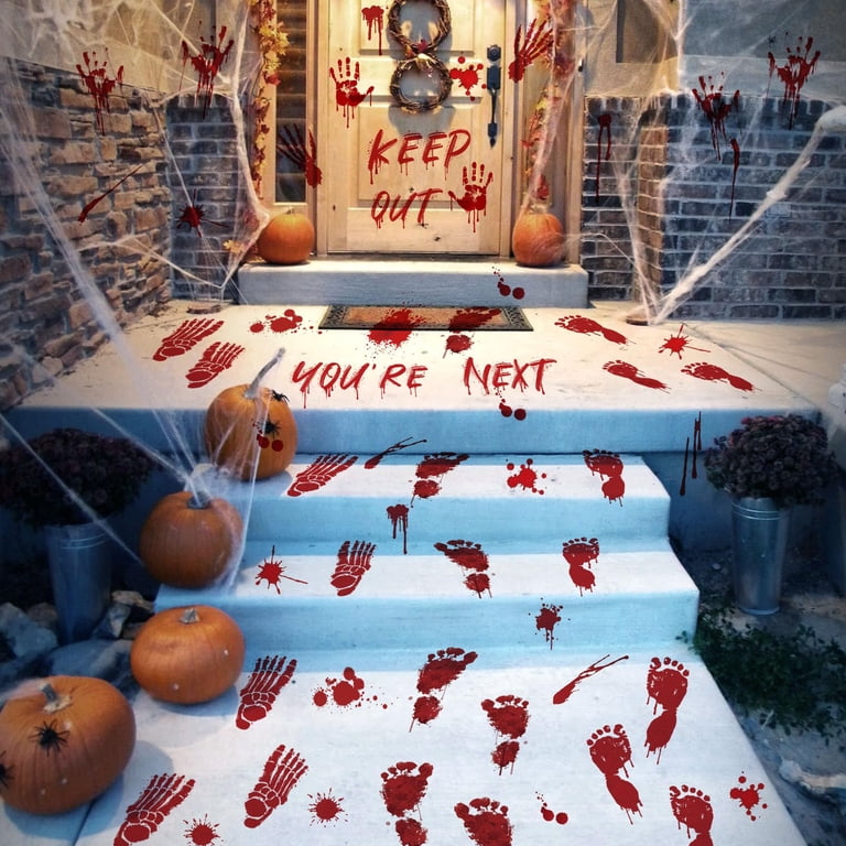 Bloody Halloween Floor Stickers 105 Pcs Blood Splatter Handprint ...
