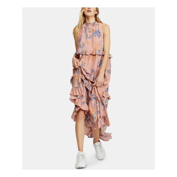 FREE PEOPLE Womens Pink Floral Sleeveless Halter Maxi Ruffled Dress SP