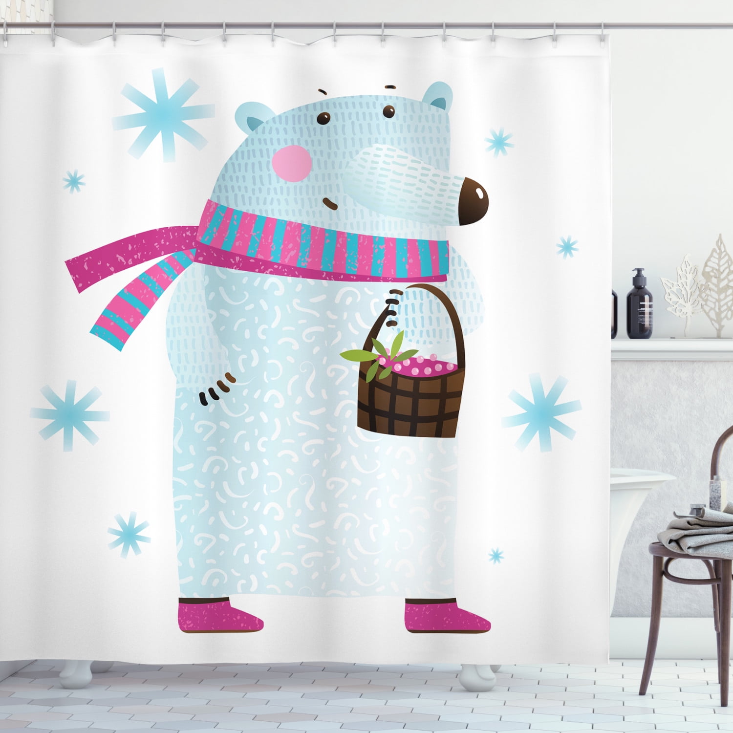 Polar Bear Shower Curtain, Polar Bears with Strawberry Basket