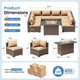 thumbnail image 3 of ELPOSUN 9 Pieces Patio Furniture Set All Weather Outdoor Sectional Sofa, Outdoor Modern Sectional Furniture Wicker Couch with Fire Pit Table, Thicken Khaki Cushions, Water Resistant, 3 of 6