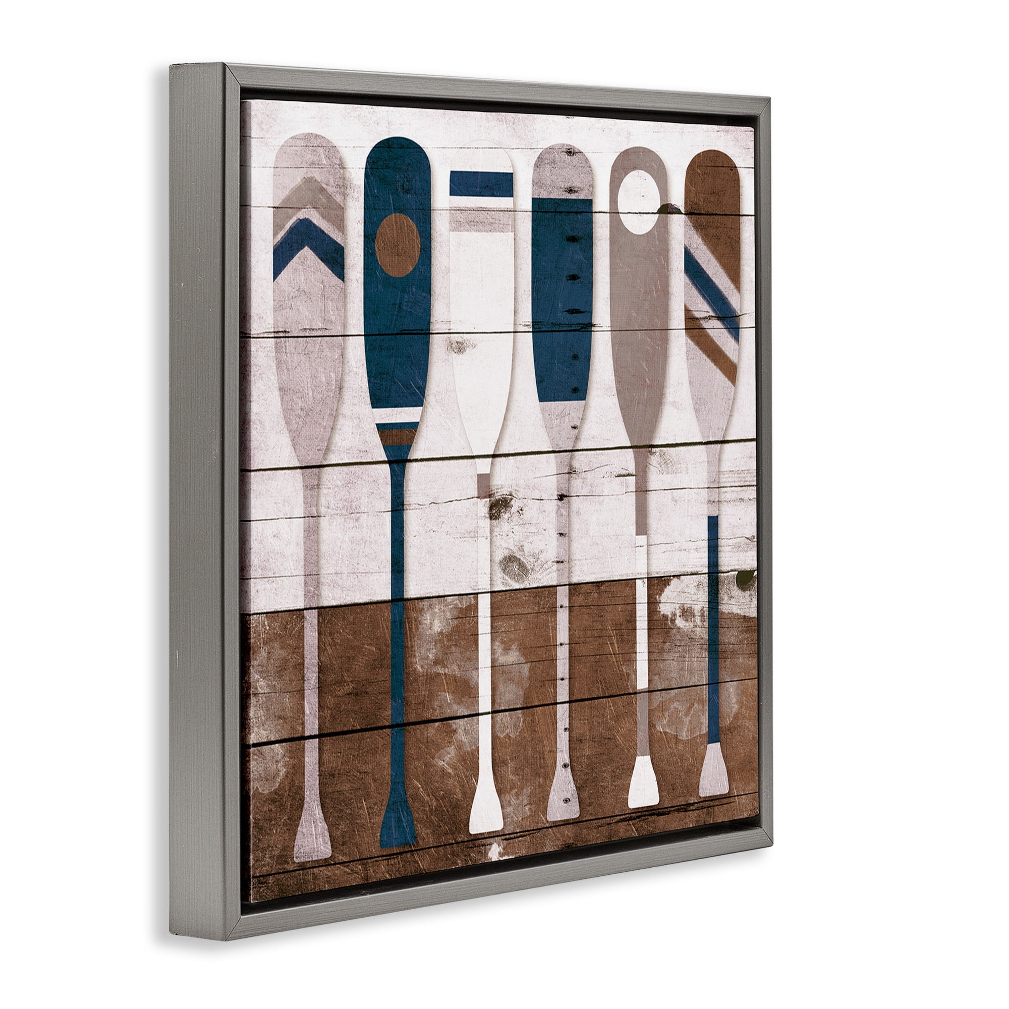 Stupell Industries Rustic Ocean Paddle Ores Nature Painting Gray Floater Framed Canvas Art Print Wall Art, 18 x 18