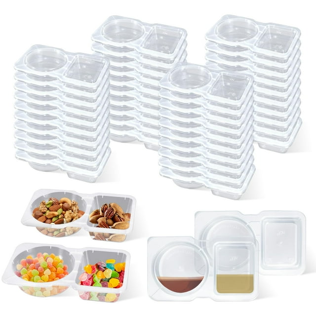 ZYNERY 50 Pcs Contenants à Double Compartiment Grande Capacité avec Couvercles, Contenants de Rangement pour Aliments Bento, Vinaigrette, Condiments