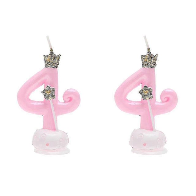 2pcs Party Cake Candles Birthday Digital Candles Small Crown Decorated Candles For Decoration Number 4 Crown Design (pink)