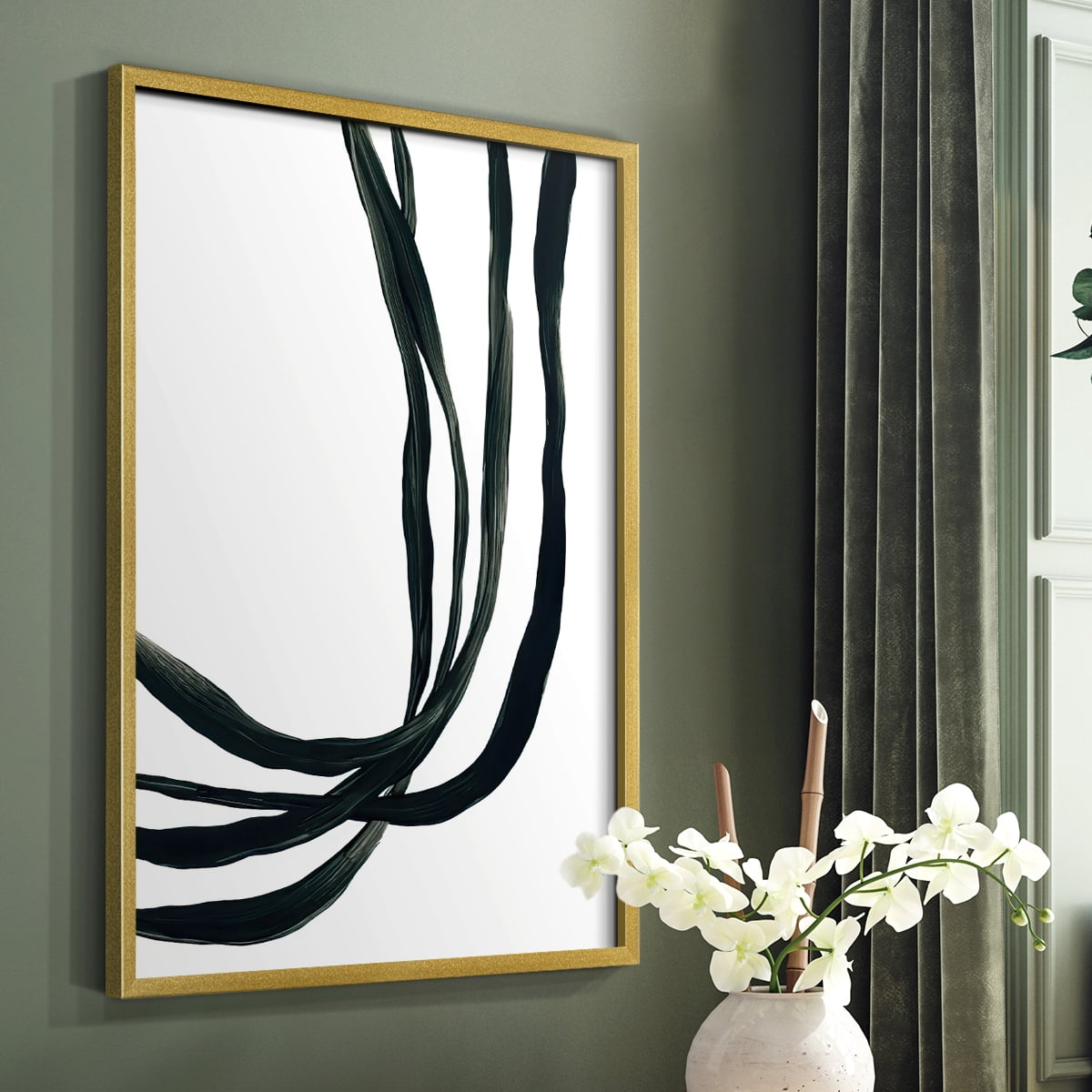 Onyx Ribbon I in Gold Solid Wood 8 x 10 Framed Print