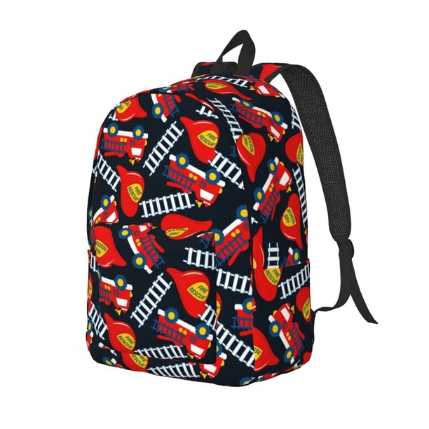 Fotbe Fire Rescue With Red Helmet And Truck Mochila de Lona con Estampado, Mochila Duradera, Mochila Versátil de Alta Calidad, Mochila Compacta Vintage-Medium