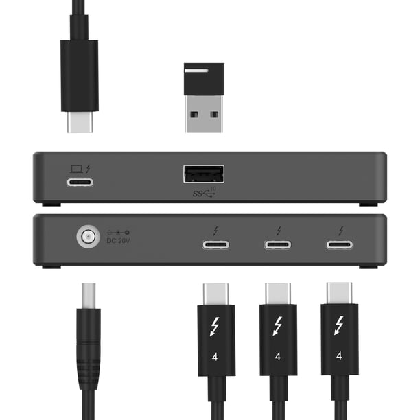 Hub Thunderbolt 4 SABRENT HB-TBT4 de 60 W con carga para 3 TB4 y 1 puerto USB-A