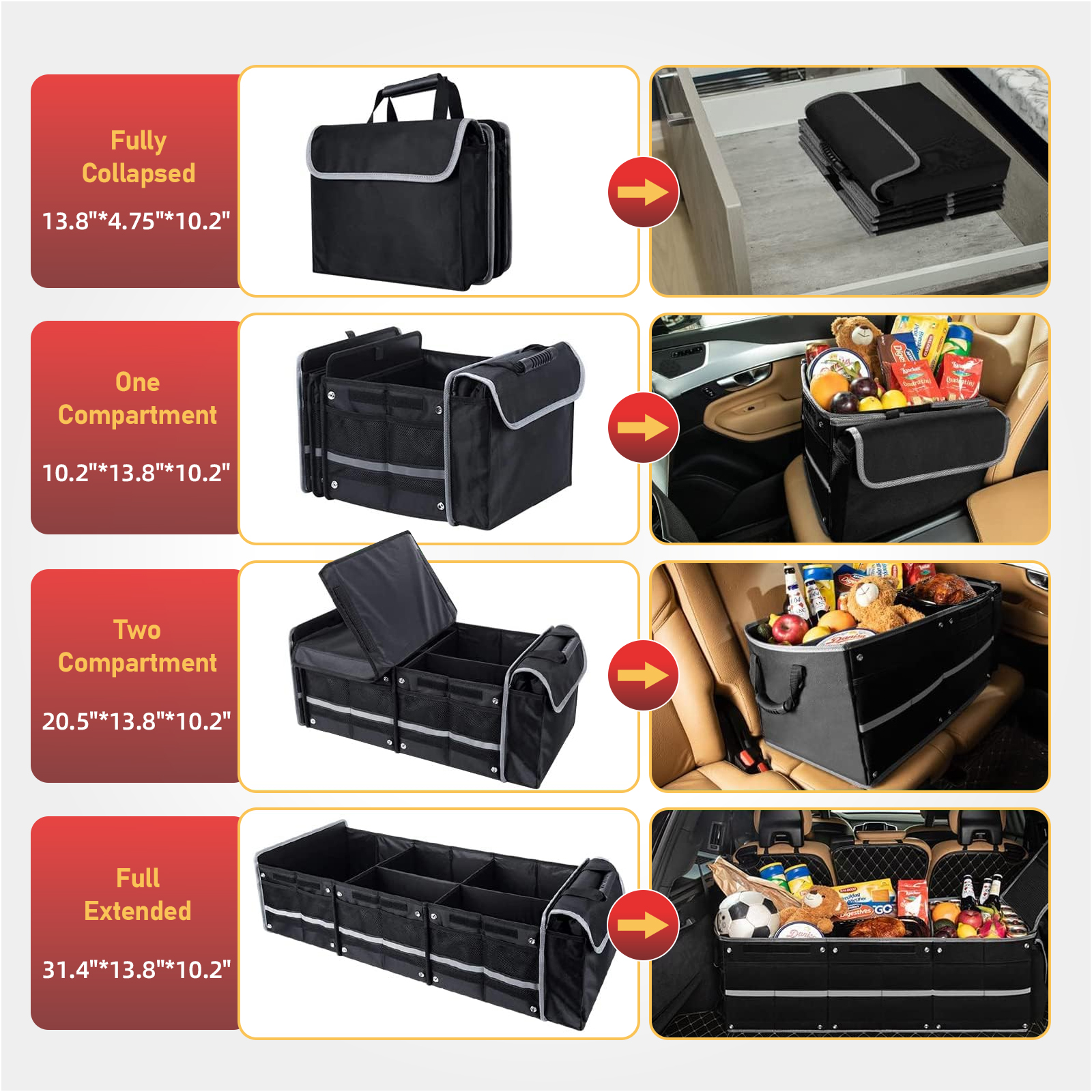 Kailwokk Trunk Organizer for SUV, Collapsible Multi Compartment Car Organizer with Leakproof Insulated Bag for Car Accessories for Women Men