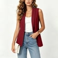 thumbnail image 4 of Olyvenn Womens Notch Lapel Single Button Sleeveless Blazer Vest, Mid Length Straight Cut Side Hand Pockets Tailored Fit Wine XL, 4 of 7