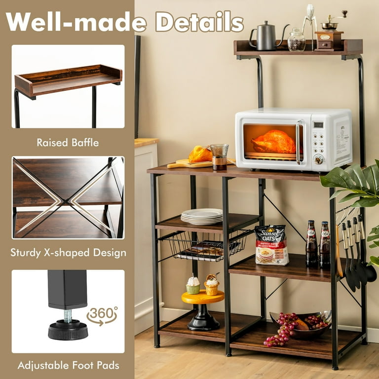 4-Tier Kitchen Microwave Storage Rack with Metal Shelves - Costway