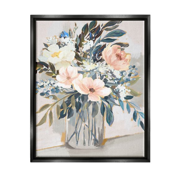 Stupell Industries Pink Overflowing Floral Bouquet Painting Jet Black Floating Framed Canvas Print Wall Art, Design by Nina Blue