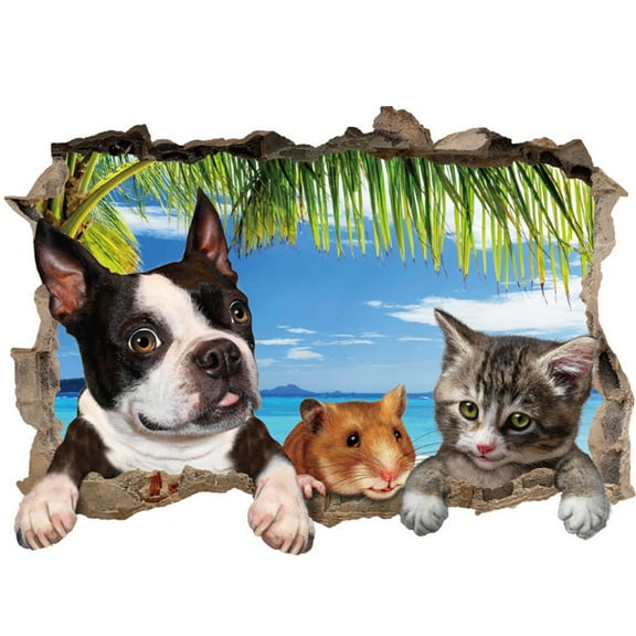 Lilixerw Animals Wall Decals,Peel and Stick Animal Wall Art Stickers,3D Fake Windows Wall Decals,for Living Room Kitchen Bedroom Decor