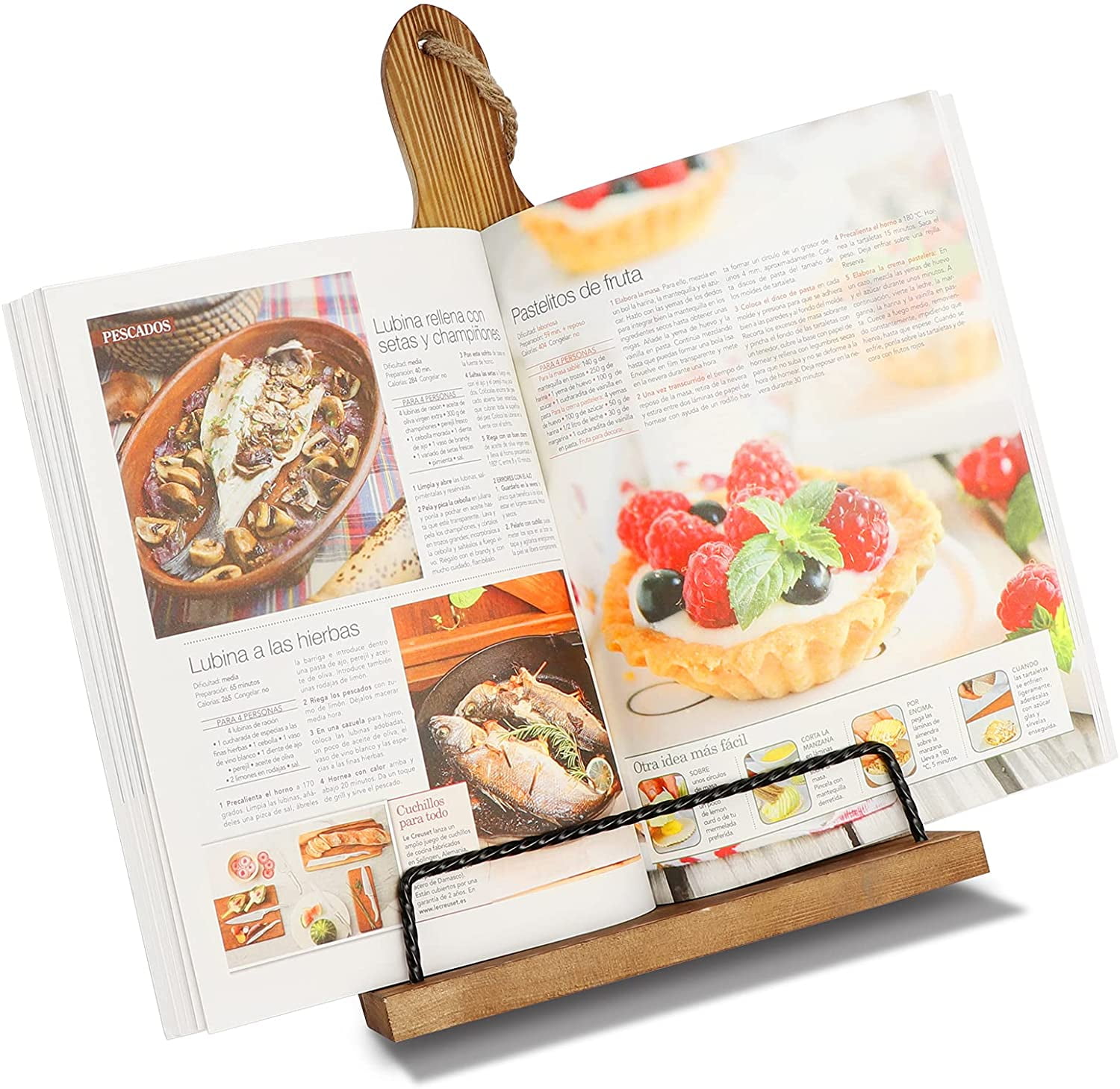 Cookbook Stand for Kitchen Counter, Rustic Adjustable Recipe Book