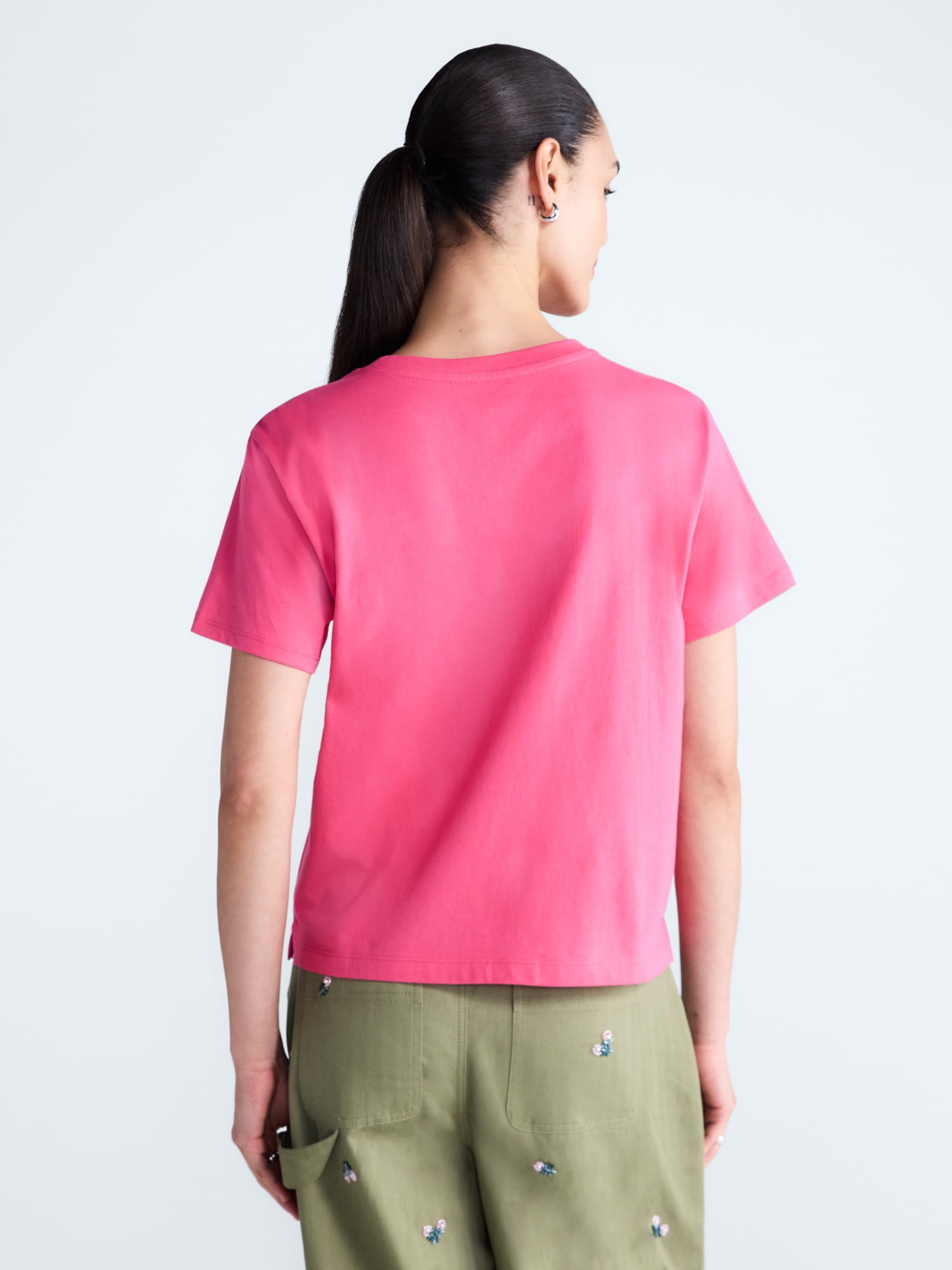 Free Assembly Women's and Women's Plus Cotton Cropped Boxy Tee with Short Sleeves, Sizes XS-4X