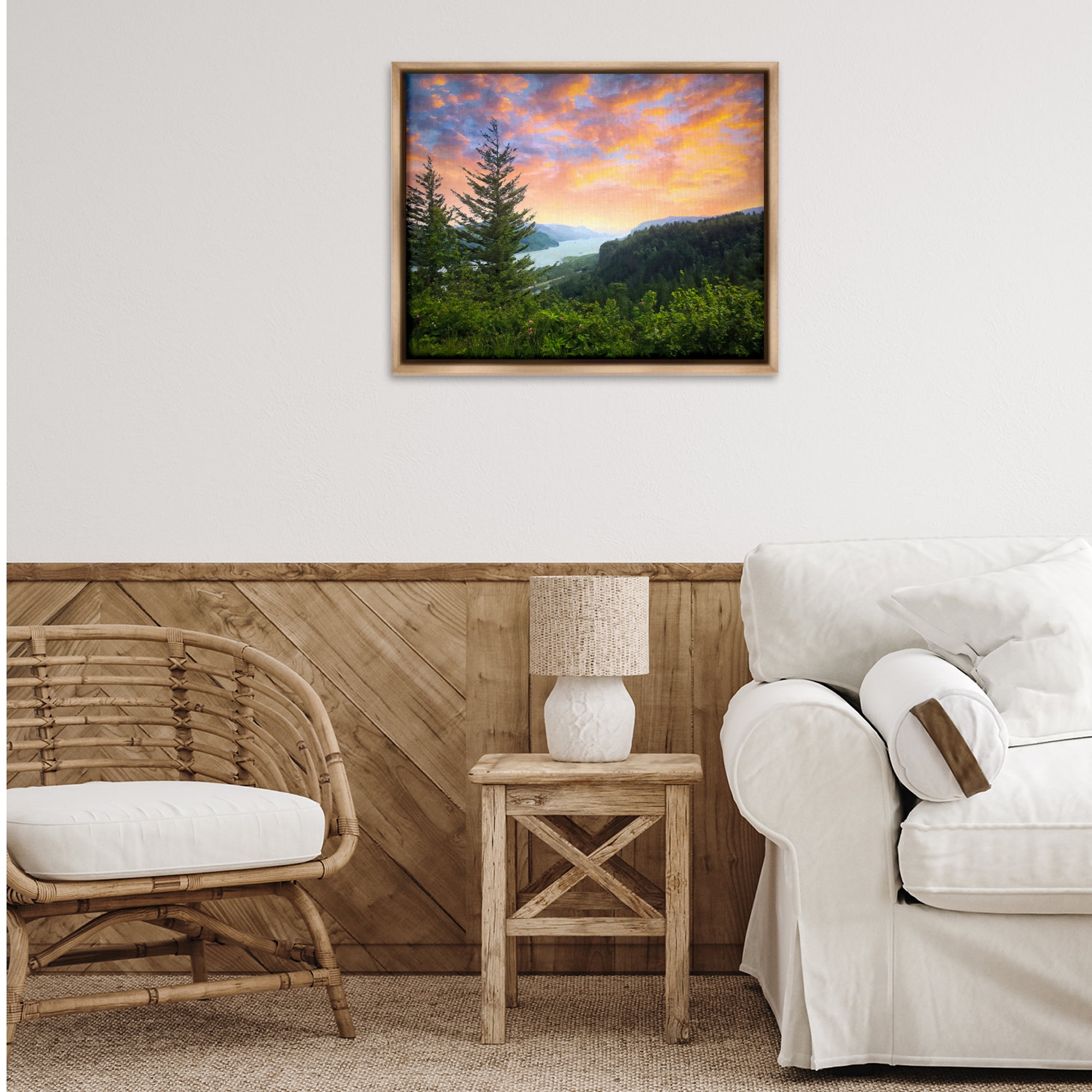 Stupell Industries Scenic Overlook at Sunset Landscape & Nature Painting Brown Floater Framed Canvas Art Print Wall Art, 31 x 25