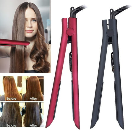 Pro 2 In1 Hair Curler Straightener Salon Styler Wave Curling Straightening Iron for Women Lady Best Gift Wine Red US (Best Straightener And Curler)