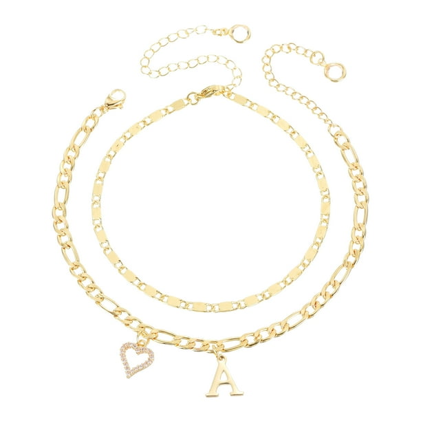Uxcell Pulseras de Tobillo Inicial Corazón para Mujeres, Pulseras de Oro de 14K con Letra A, Cadena de Letras A-Z con Caja para Regalo de Verano, Tono Dorado
