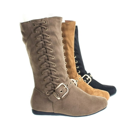 Mid Link - Rachel25K by Link, Kids / Girl's Side Corset Lace Mid Calf Boots w Belted Detail