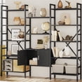 thumbnail image 3 of 70"W x 70"H 5 Tiers Etagere Bookcase with Storage Cabinet, 3-Column Bookshelf with 14 Open Shelves for Living Room Bedroom Home Office Black, 3 of 7