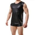 thumbnail image 5 of Men Shiny Leather Tank Top, Soft Matte Leather, Plus Size 3XL, Male Black Leather Sleeveless Shirt, 5 of 6
