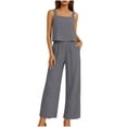 thumbnail image 5 of YFNNUP Women's 2 Piece Set Cotton Linen Tank shirt and Wide Leg Pant Comfy Lounge Set Casual Holiday Vacation Clothes Outfits Gray S, 5 of 10