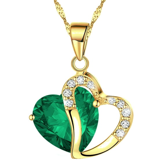 KATGI Fashion Austrian Green Crystal Heart Shape Pendant Necklace, 18" Chain