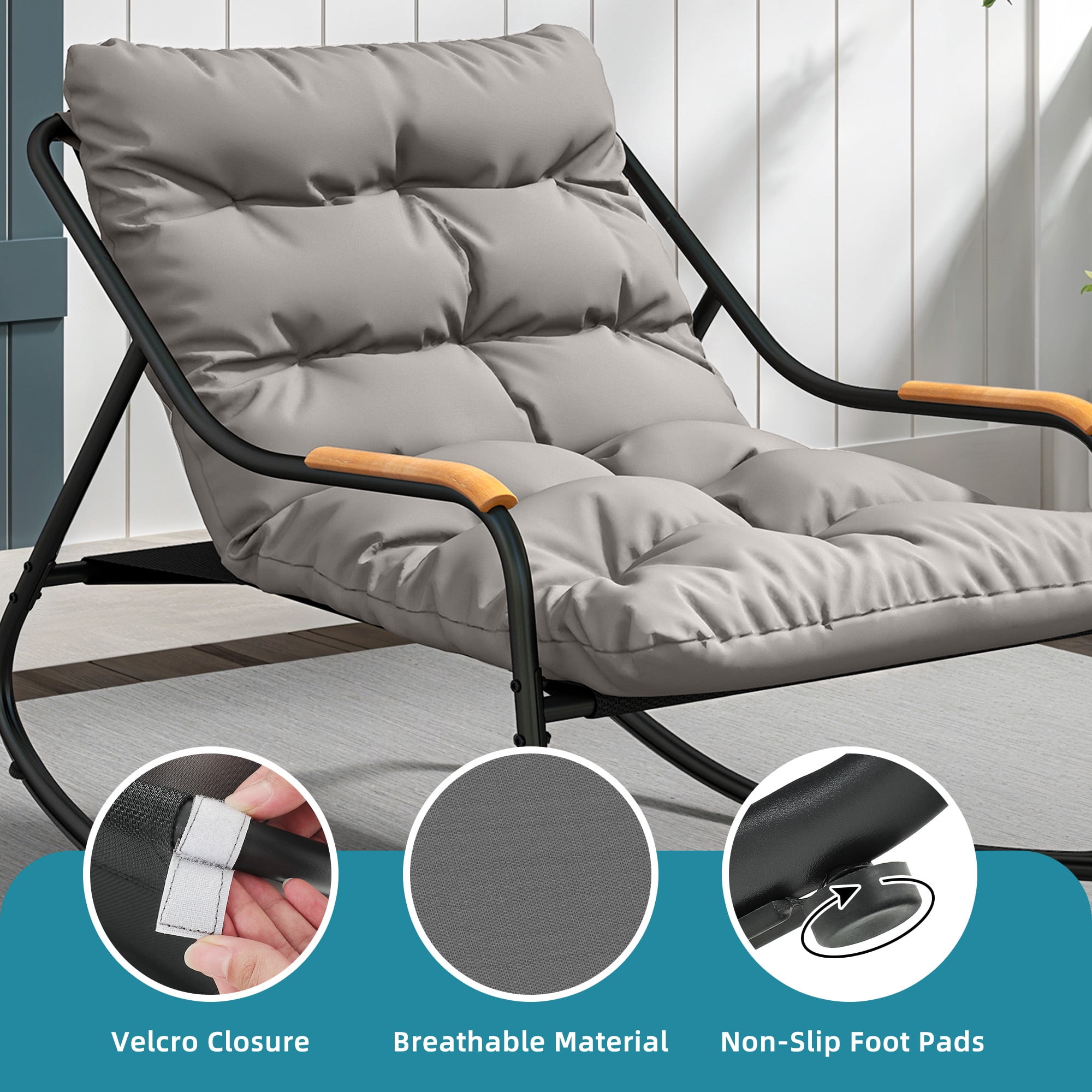 Uforic Oversized Outdoor Rocking Chair, All-Weather Patio Lounge Rocker with Removable Cushion, Suitable for Porch, Lawn, Garden and Backyard, Black