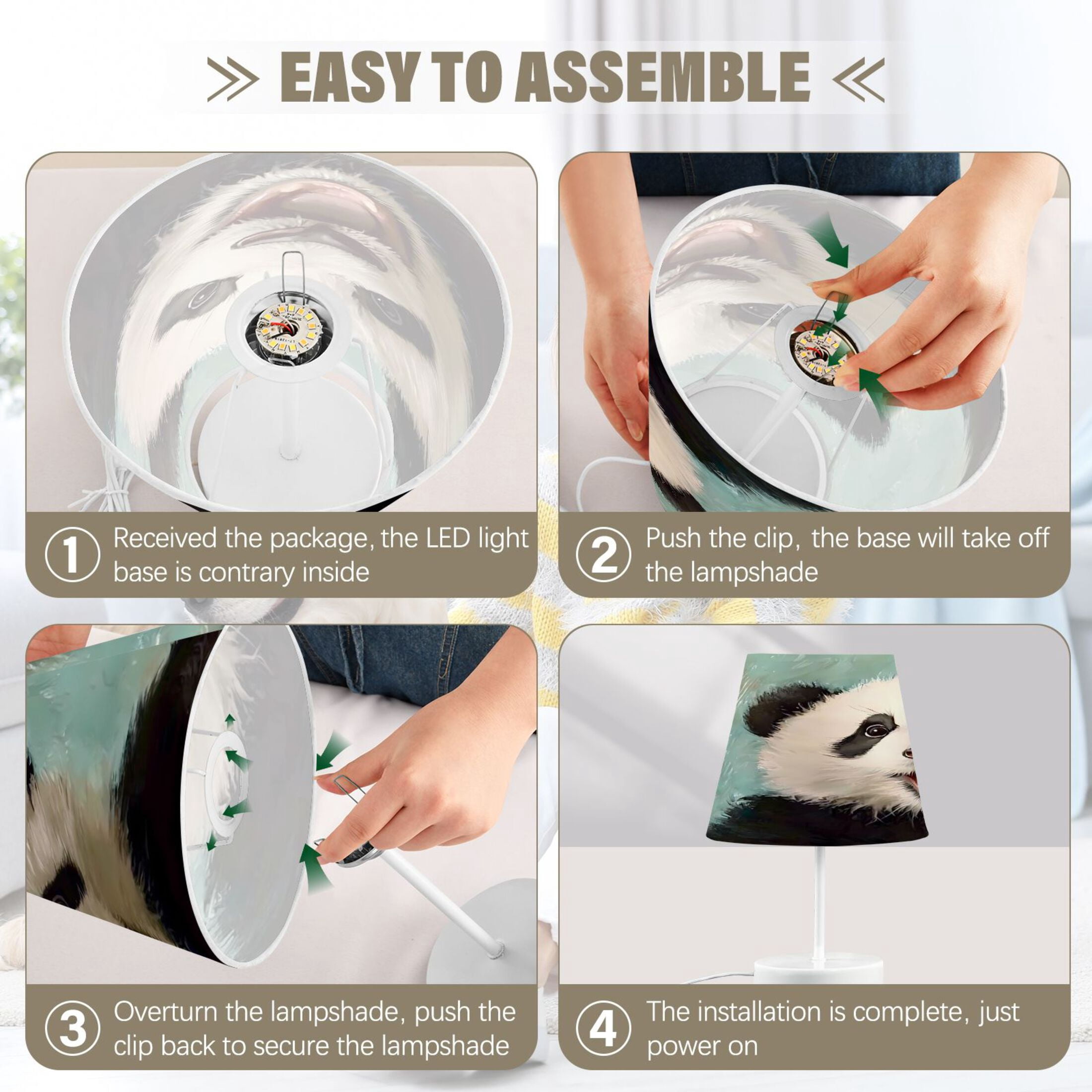 LED Desk Lamp Panda Oil Painting Table Nightstand Lamps with 3 Color Temperatures for Home Bedroom Living Room Decor 8x12