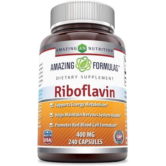 Amazing Formulas Riboflavin 400mg Per Serving 240 Capsules Dietary Supplement | Vitamin B2 Supplement | Non-GMO | Gluten Free