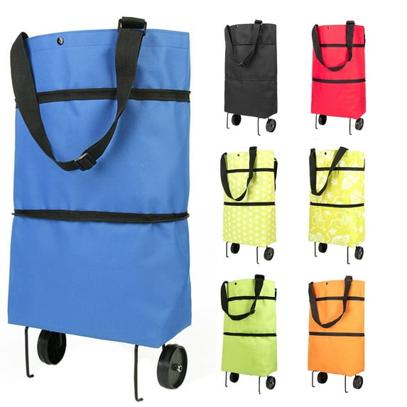 SPRING PARK Foldable Shopping Bag with Wheels, Foldable Shopping Cart, Reusable Grocery Bag, Shopping Bag