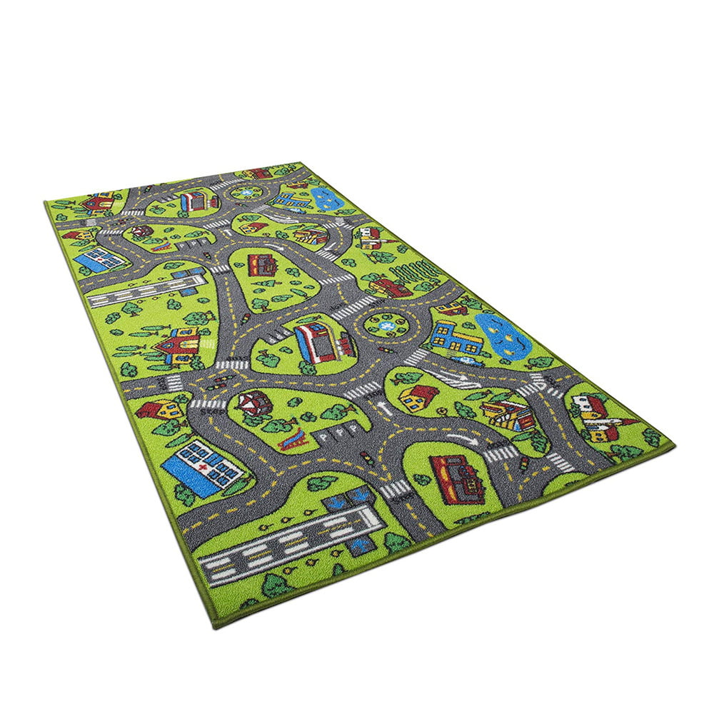 4'3" x 6'6"  Rug  Kids Play  Road  Map Street Country Driving Time Green New 5x7 