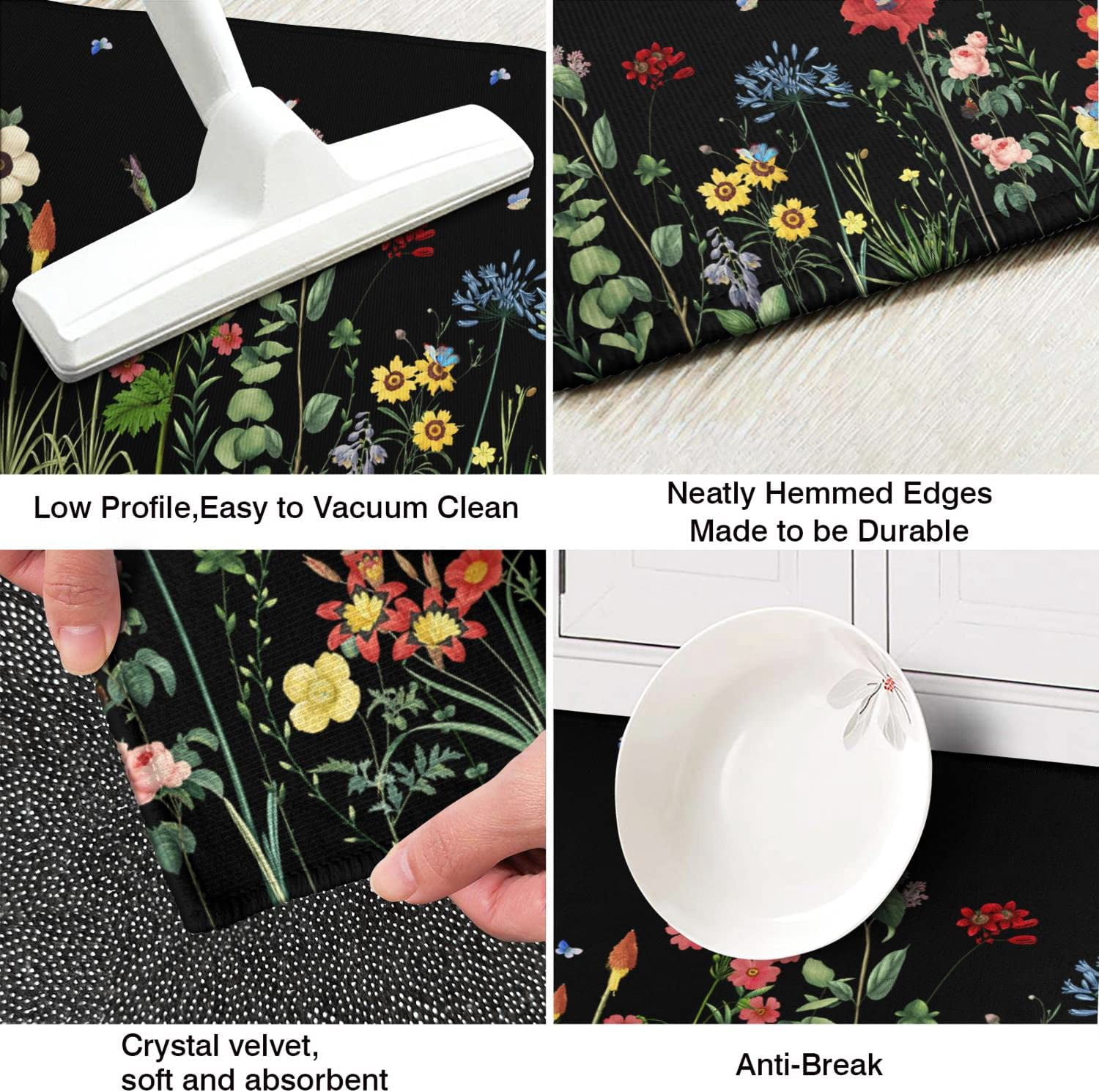 Flower Kitchen Rugs Summer Floral Kitchen Rugs and Mats Summer Kitchen Floor Mat Spring Kitchen Rugs Floral Rug for Kitchen Decorative Doormat Runner Rug for Laundry, Bedroom, Bathroom, Front Door