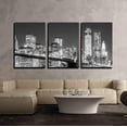 thumbnail image 2 of wall26 - 3 Piece Canvas Wall Art - Grayscale Photograph of The Brooklyn Bridge Looking Over New York City at Night Time - Modern Home Art Stretched and Framed Ready to Hang - 16"x24"x3 Pane, 2 of 4