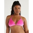 Love & Sports Women's Stretch Velvet Triangle Bikini Top, Pink Glam