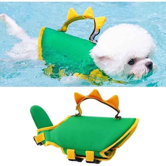 Dinosaur Dog Life Jacket with Rescue Handle, Adjustable Flotation Vest with Reflective Stripes, Pet Lifejacket for Small Medium Large Dogs