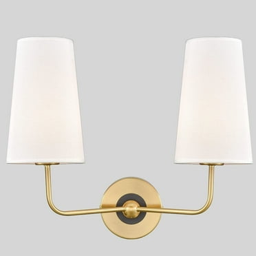 Vintage Gold Wall Sconce with Fabric Shade Double Sconce Lamps for Living Room