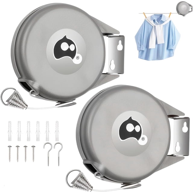 Set de 2 Tendederos Plegables para Ropa Bluelander, Tendedero Retractil Pared, 15 M cada uno