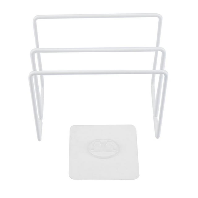 Wall mounted Self adhesive Lid Cutting Chopping Board Rack Holder Kitchen Organizer (White)