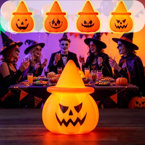 KOYPTL Light Up Pumpkin Lantern Halloween Decoration,Pre-Lit LED Small Indoor Outdoor Ornaments,Battery Operated Tabletop Jack O Glowing Night Lamp for Garden,Patio,Front Door Holiday Halloween Decor