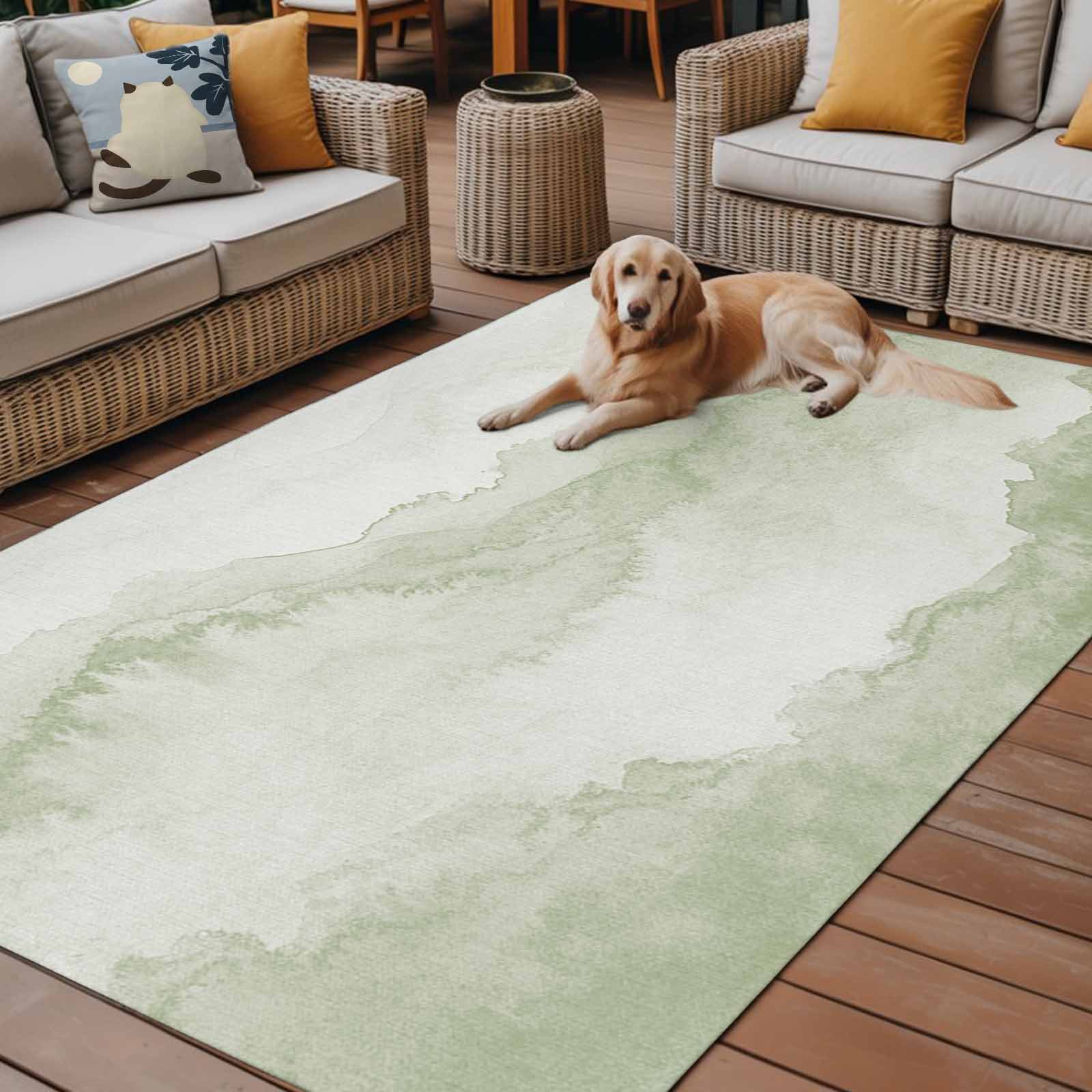 5' x 8' Outdoor Rug, Sage Green Ombre Mountain Outdoor Washable Rug Large Floor Carpet, Nature Abstract Art Marble Non Shedding Area Rug for Outside Patio RV Porch Deck Balcony Camping Living Room