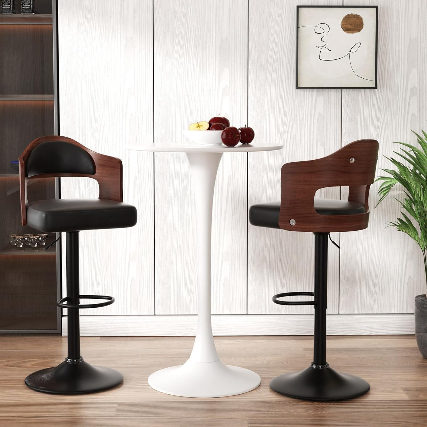 Hawsaiy Wooden Bar Stools Set of 2, Adjustable Height 24.5-33.5IN, Wooden Bar Chairs with PU Leather Upholstery, Back & Footrest for Kitchen, Dining, and Home Bar