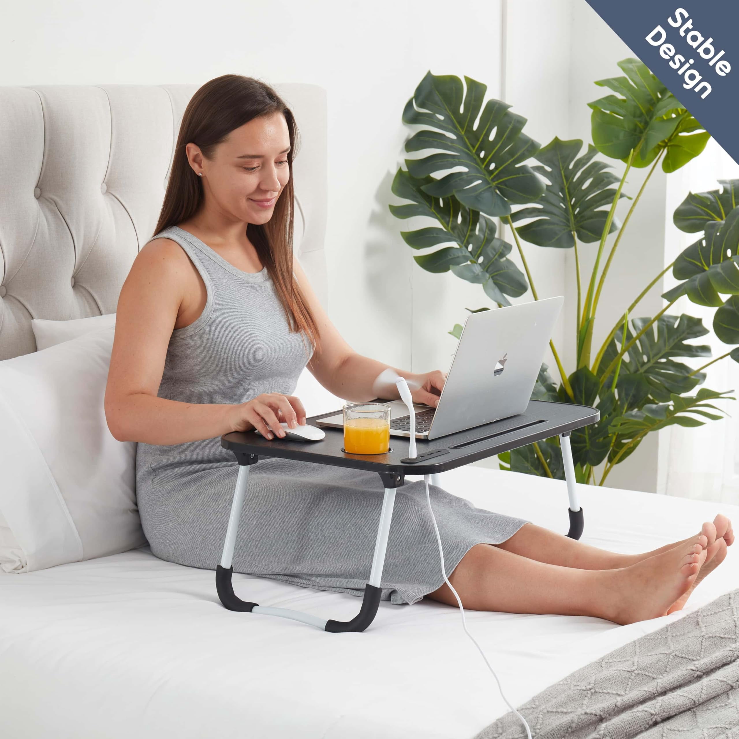 Foldable Lap Desk - Portable Laptop Stand For Bed  Couch Work Reading & Writing Table With Usb Ports Large Tray Black