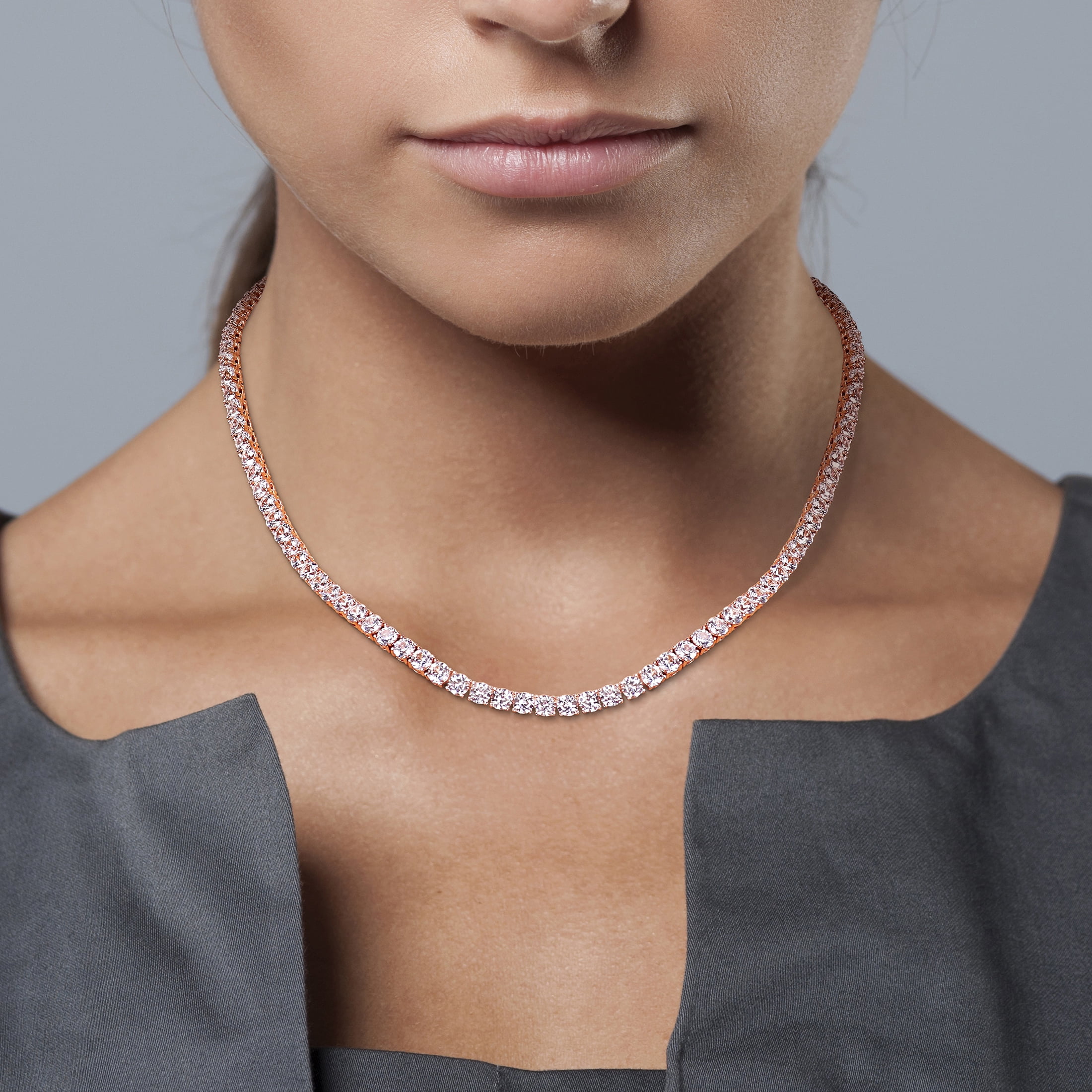 Everly Women's Created Sapphire Rose Gold Plated Tennis Necklace