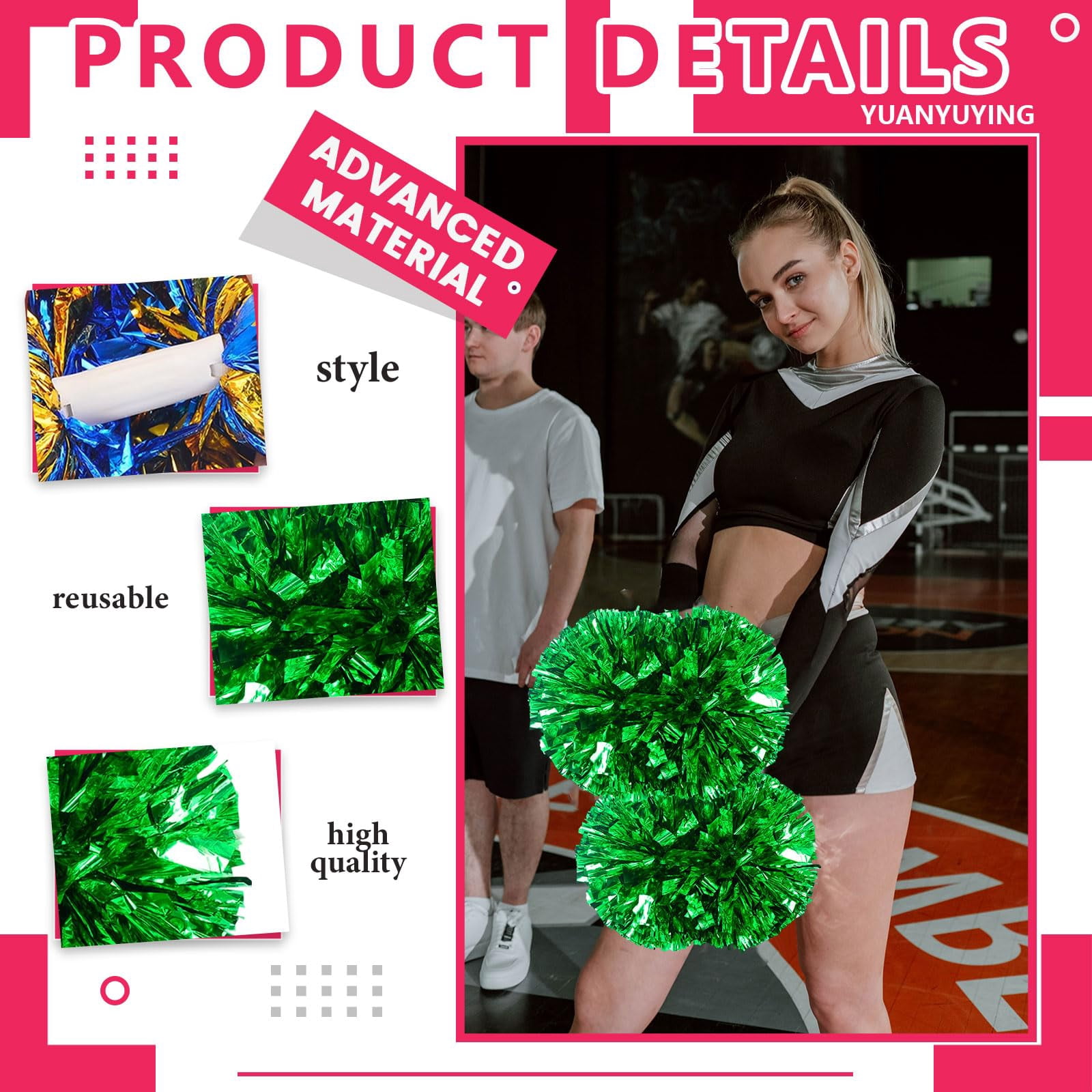 Pom Poms Cheer 22 Pcs with Handle, Cheerleading Handheld Squad Pompoms for Sports Team Spirit Games Dance Party Adults