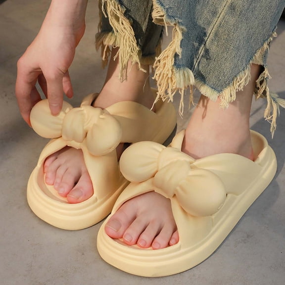 CQONEPT Women's Casual Thick Soled Sandals Cute Slippers Bow Soft Cushion Non Slip Quick Dry Home Bathroom Bedroom Slides EVA Sandals Green 38