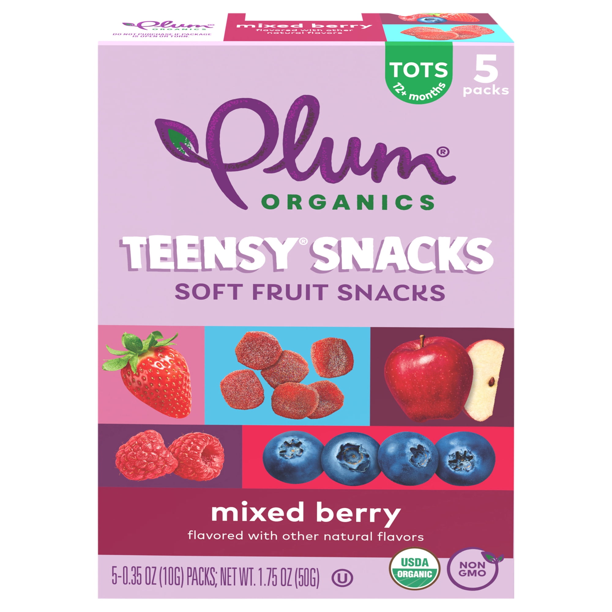 Plum Organics® Tots Teensy® Snacks Mixed Berry Soft Fruit Snacks 5-Count Box/.35oz Pouch
